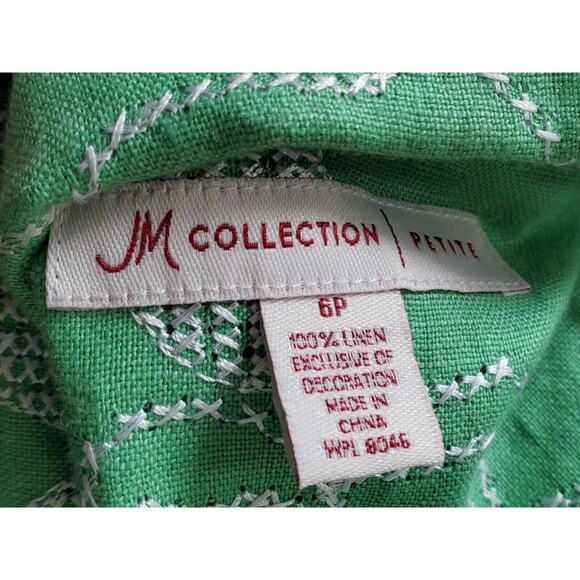 JM Collection Women Green Floral 100% Linen Long Sleeve Buttons Front Jacket 6P - Picture 9 of 12